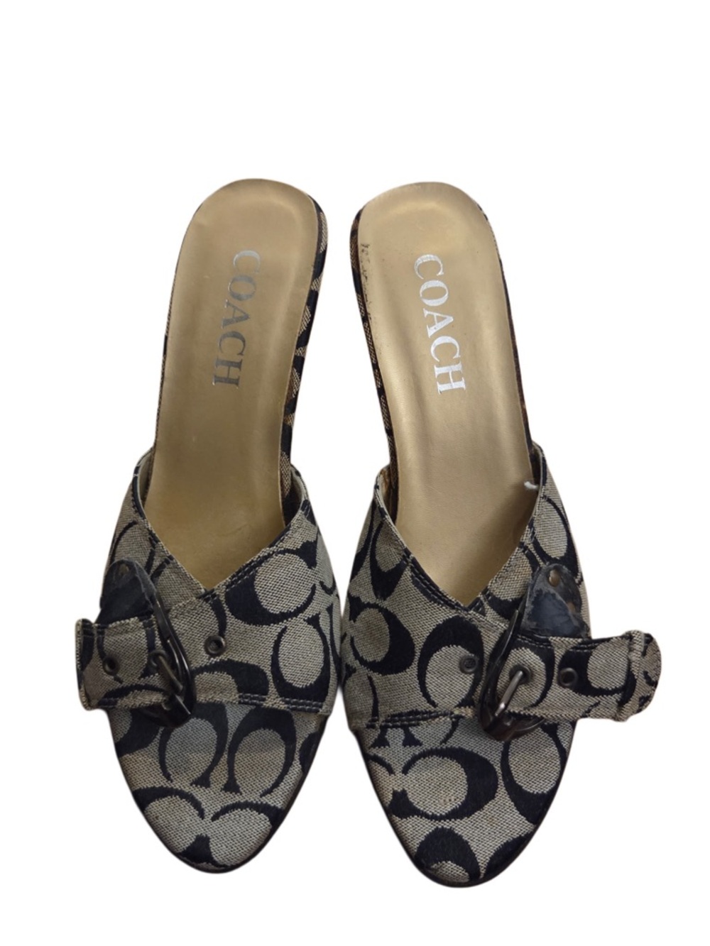 Coach Metallic Silver Logo Inset Kitten Heeled Shoes!